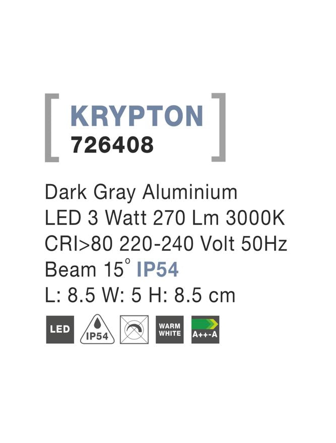 Spot aplicat exterior fatade/trepte Nova Luce KRYPTON 726408