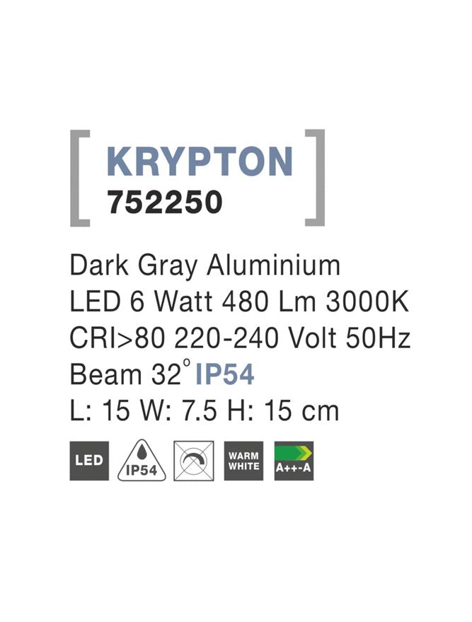 Spot aplicat exterior fatade/trepte Nova Luce KRYPTON 752250