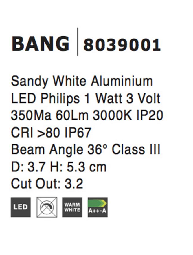 Spot incastrat exterior pardoseala Nova Luce BANG 8039001