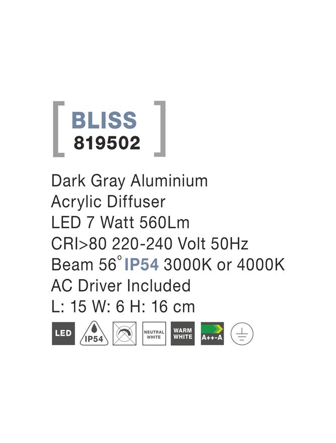 Aplica exterior Nova Luce BLISS 819502