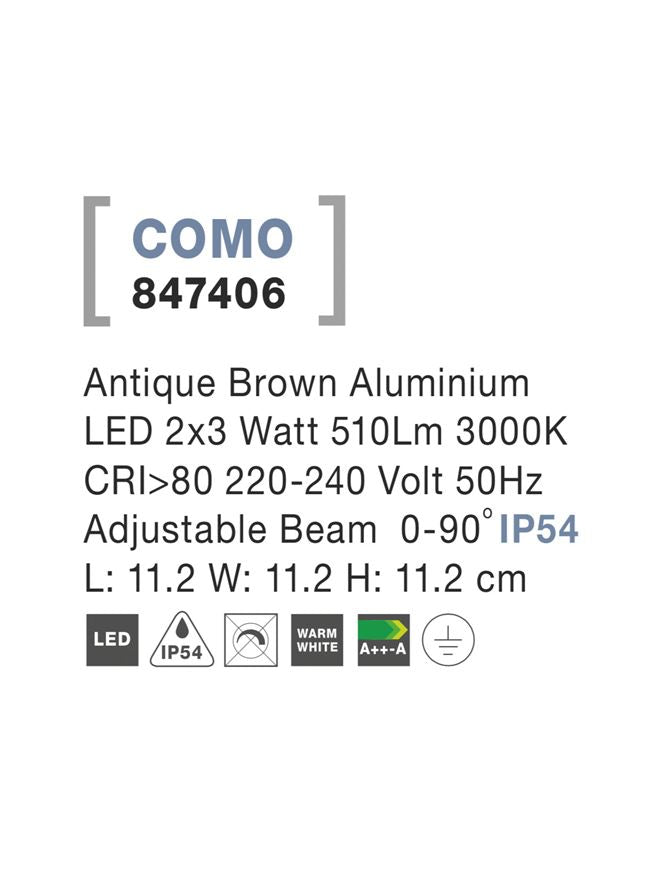 Aplica exterior unghi iluminare reglabil Nova Luce COMO 847406