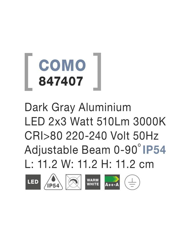 Aplica exterior unghi iluminare reglabil Nova Luce COMO 847407