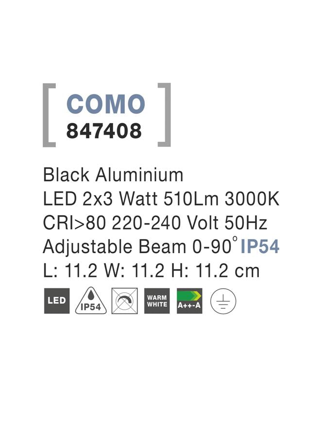 Aplica exterior unghi iluminare reglabil Nova Luce COMO 847408