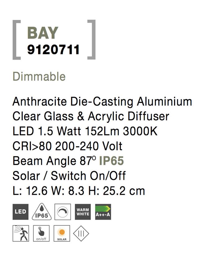Aplica exterior solara Nova Luce BAY 9120711