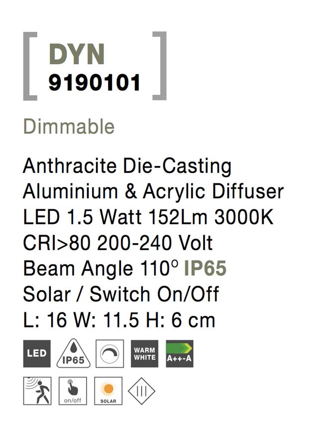 Aplica exterior solara Nova Luce DYN 9190101